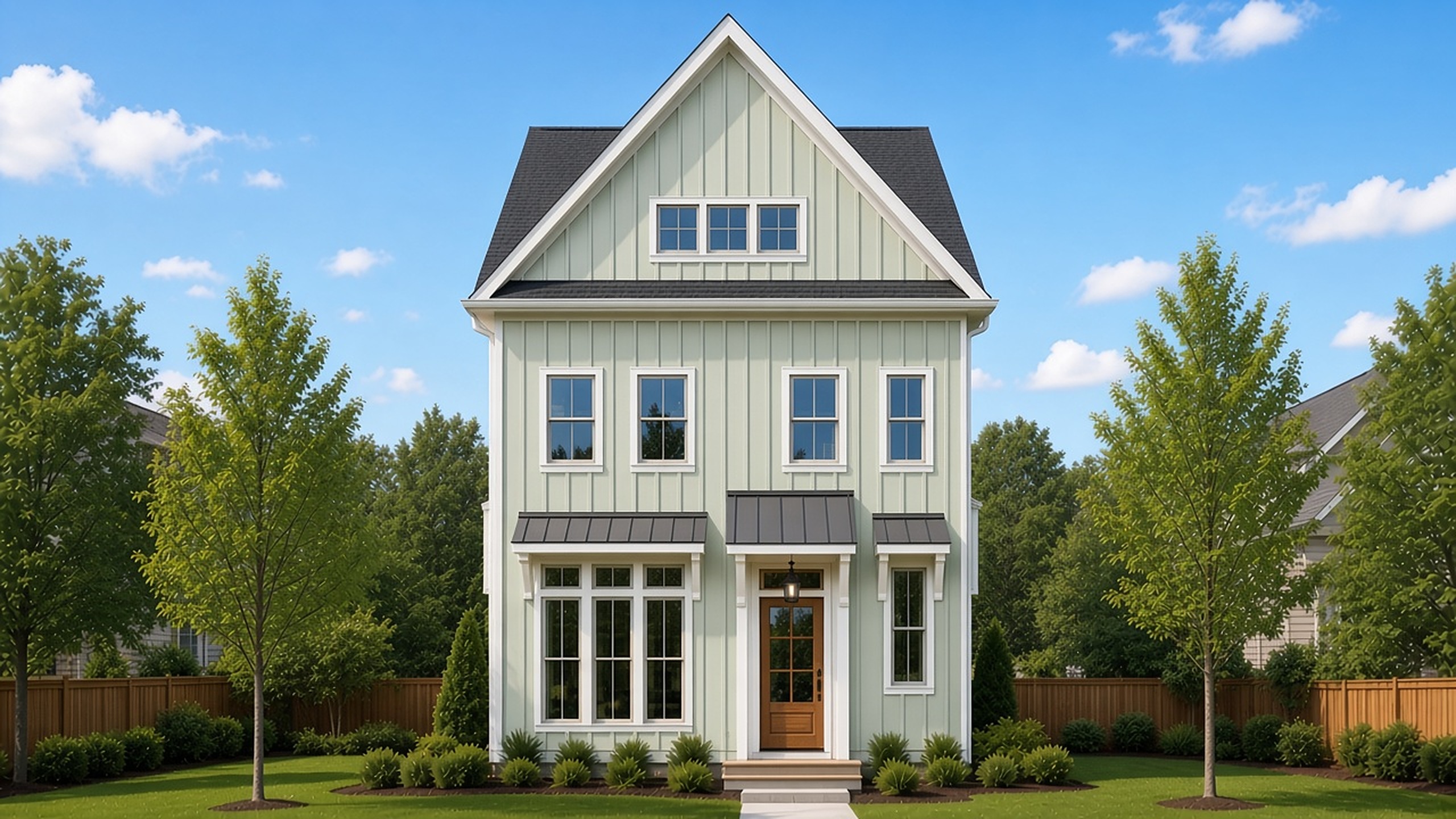 Rendering of The Pendleton, a three-story farmhouse